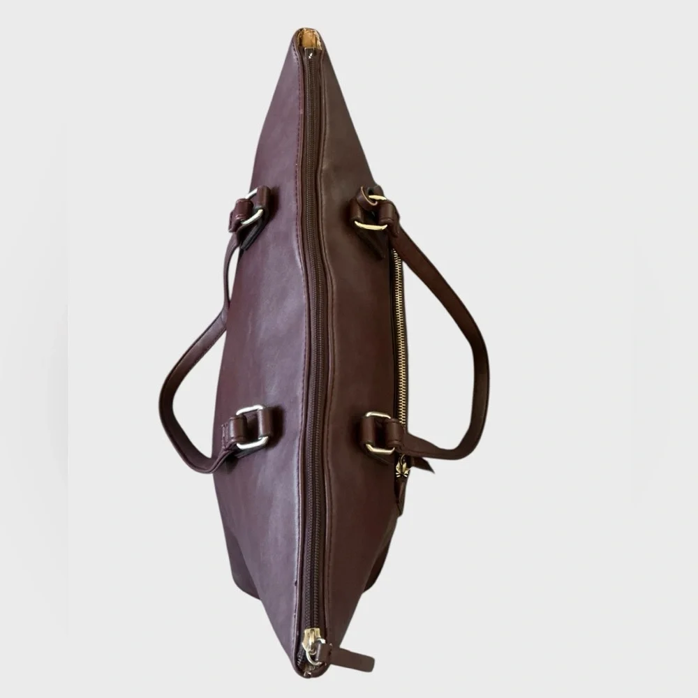 Nine West Mahogany Brown Faux Leather Work Tote Laptop Bag